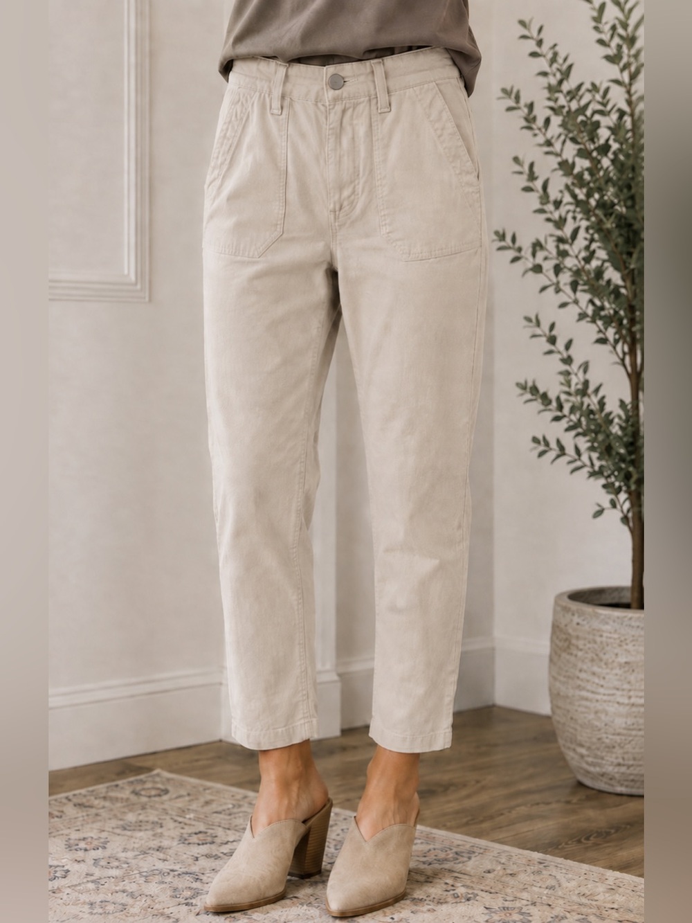 PAIGE Mayslie Tan Cropped Chinos